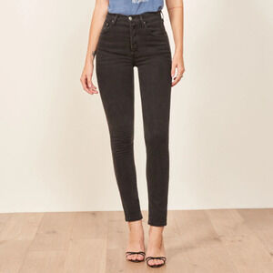 Reformation Jeans Serena‎ High Skinny Jean Button Fly Wash Black Size 29